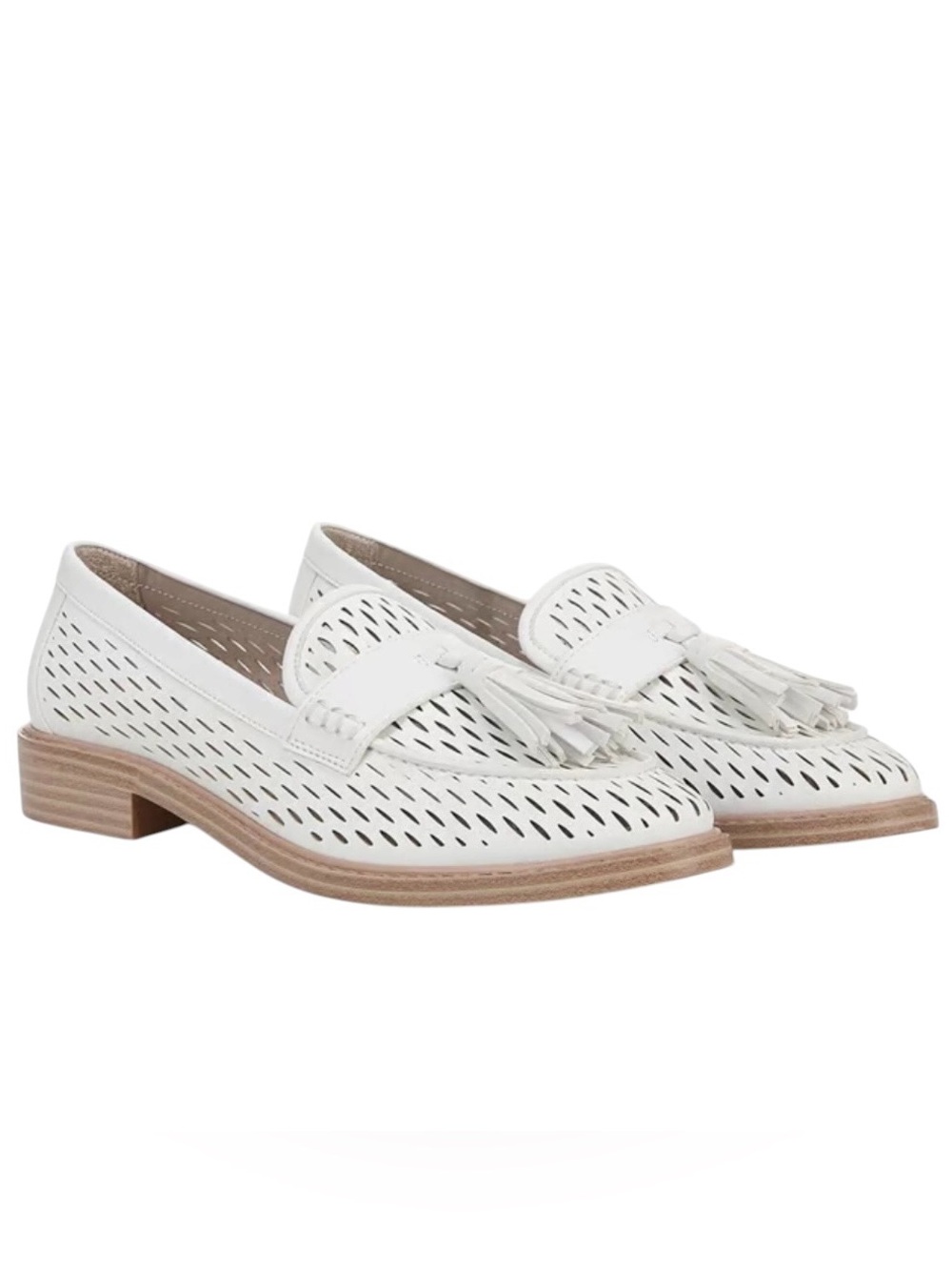Franco Sarto Carolyn Low Loafers White Perforated Tassel Loafers Women’s US 5.5M